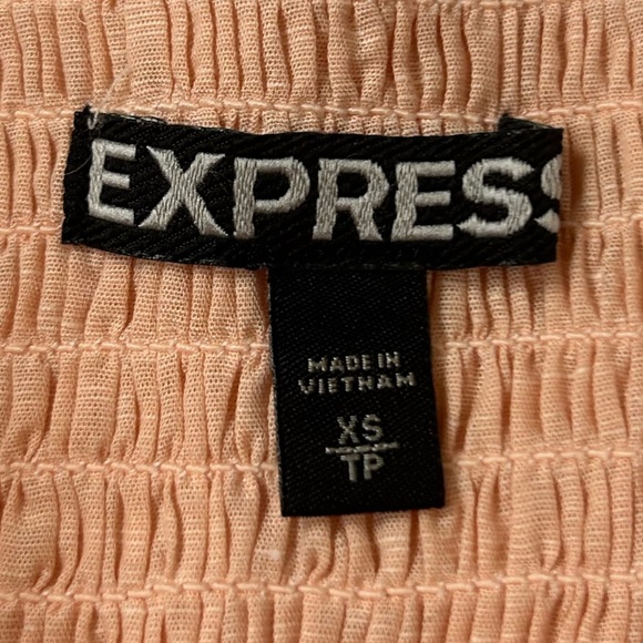 Express Light Coral Off-Shoulder Blouse. Linen Blend. - Picture 5 of 10